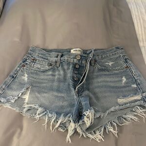 Agolde Distressed Denim Shorts - Light Blue
